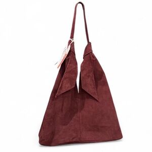 NWT Divina Firenze Suede Leather Slouchy Hobo Shoulder Bag Wine Burgundy